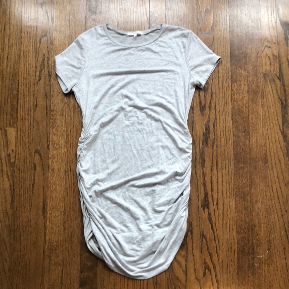 Antistar Gray Ruched Stretch Crew Neck Casual High-Low Shirt Dress - Picture 1 of 4